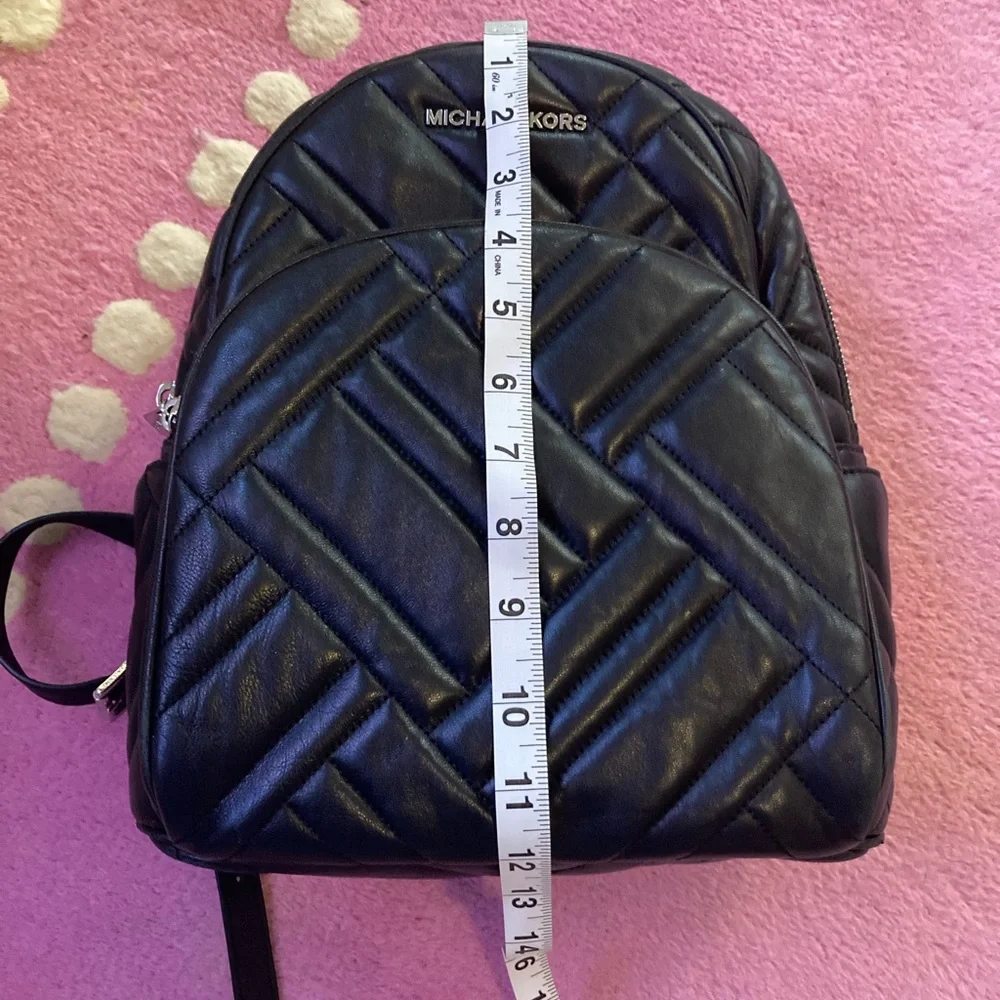 Michael Kors Vegan Leather Quilted Black Abbey Backpack Purse Butter Soft Shine